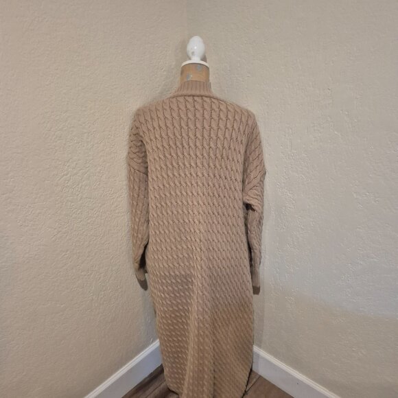 Khaki Cable Knit Long Sweater - Picture 3 of 4